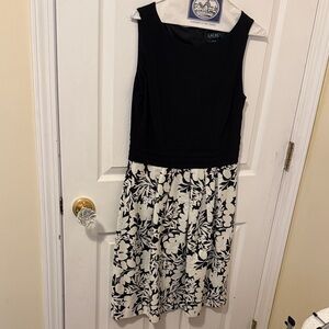 Ralph Lauren Black and White Floral Midi Dress